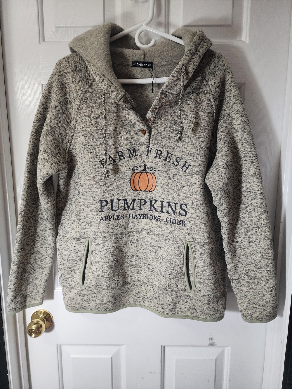 Farm Fresh Pumpkins Hooded Pullover Sweatshirt - Cream/Gray Sz XXL - RUNS SMALL